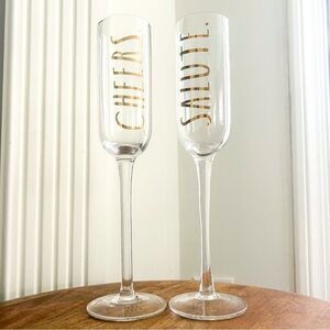 Rae Dunn “Cheers & Salute” Champagne Flutes Set 7oz Bronze Lettering